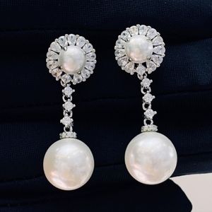 Sterling silver 925 that simulated diamond 12mmx12mm pearl drop dangle earrings.
